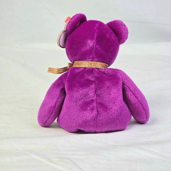 TY Beanie Baby Millenium Bear 1999 Purple Gold Ribbon with Tag - Picture 2 of 3